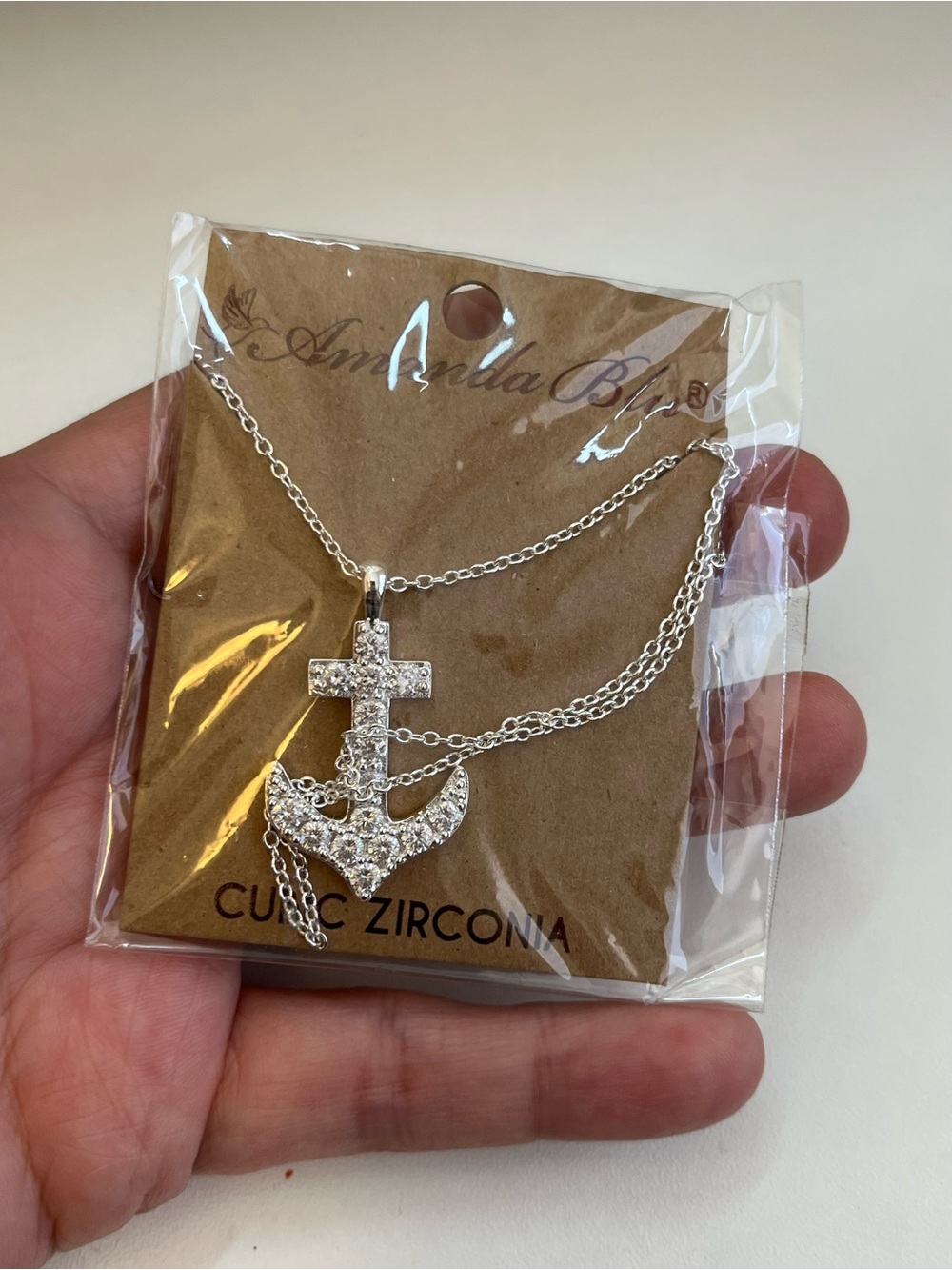 NEW VTG Amanda Blu Anchor Necklace Silver Tone 18”
